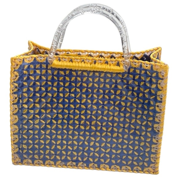 Mini Woven Lucite Handle Yellow Blue Tote - Picture 8 of 8